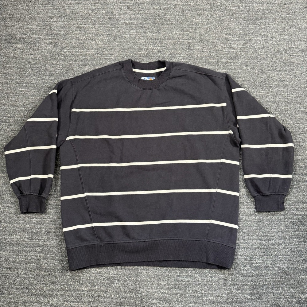 Marine Layer Black Crewneck Sweatshirt with Cream Stripes